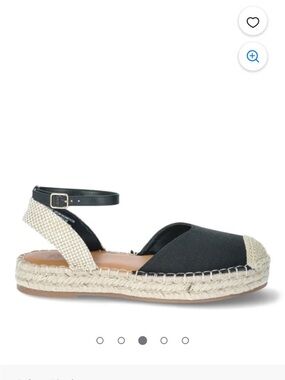 Time and Tru Black and Natural Ankle-Strap Espadrille Flats